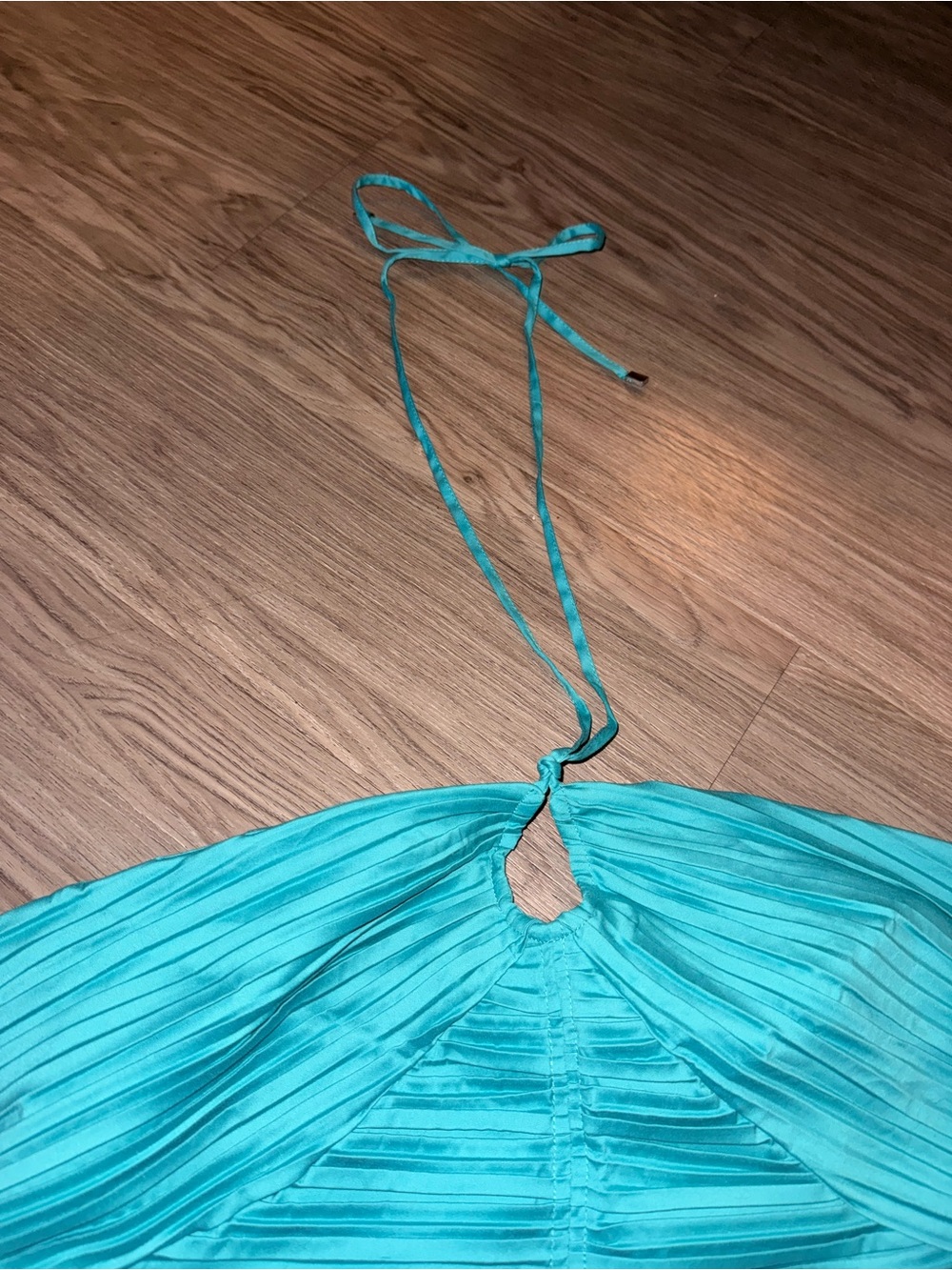 White House Black Market Teal Satin Halter Top - Picture 3 of 6